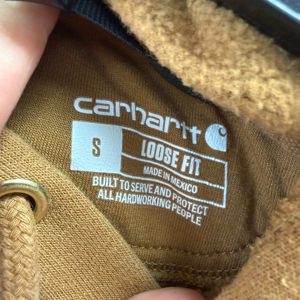 Carhartt Men's Caramel Brown Logo Sleeve Hooded Sweatshirt - Picture 4 of 5